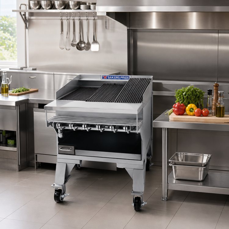 Product image #2 for Bakers Pride Dante Series CH-6 Extra Heavy-Duty Gas Floor Model Charbroiler, 6-Burner, 33.37 Inch Wide, 108,000 BTU