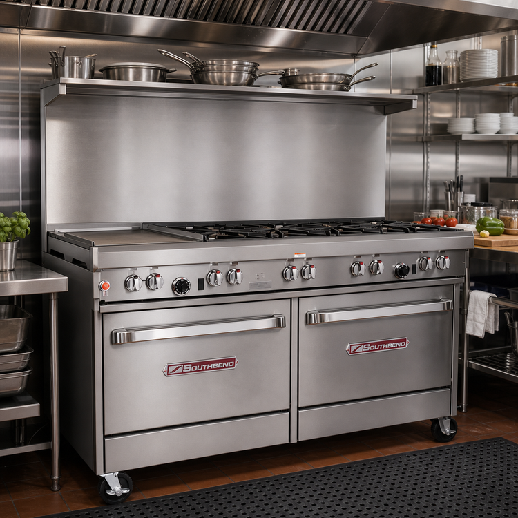 Product image #2 for Southbend Ultimate 60-Inch Gas Restaurant Range with 6 Open Burners, 24-Inch Griddle/Broiler, and 2 Convection Ovens