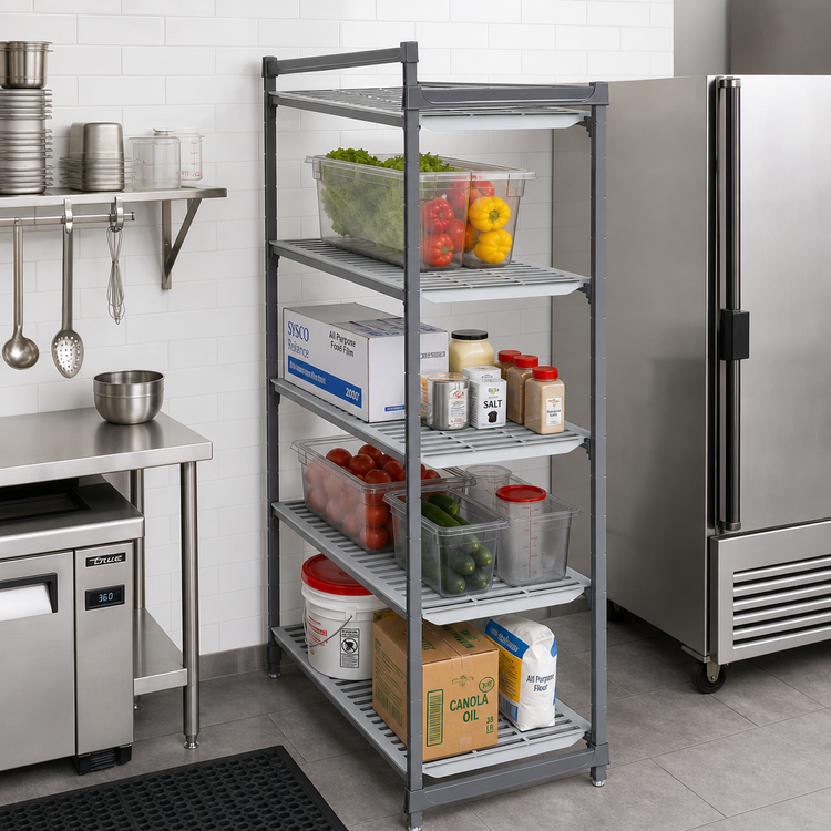 Product image #2 for Cambro Camshelving Basics Plus 4-Tier Stationary Vented Polymer Shelving Starter Unit, 18 x 42 x 84 Inches, Brushed Graphite