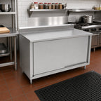 Thumbnail image #2 for John Boos 4CS4R5-3072 72 x 30 Inch Stainless Steel Enclosed Work Table with Sliding Doors, 14-Gauge 300-Series Top and 5-Inch Backsplash