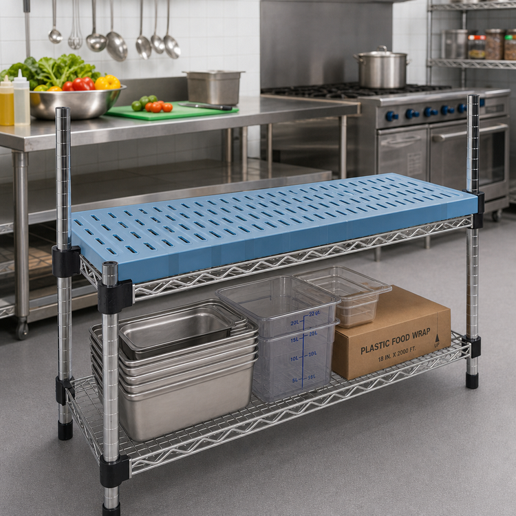 Product image #2 for QuadPLUS 72 Inch x 24 Inch Louvered Blue Polymer Shelf Mat with Quad-Adjust Wire Frame