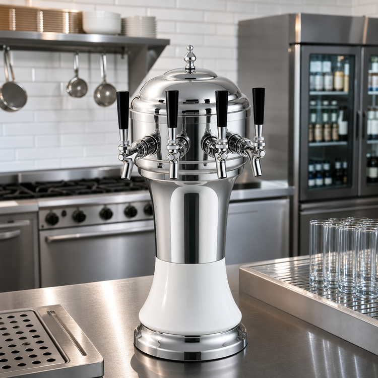 Product image #2 for Perlick Roma Countertop Glycol-Cooled 3-Faucet Draft Beer Tower with White Ceramic Skirt