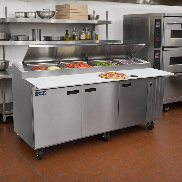 Product image #2 for Delfield LiquiTec 48-Inch Single-Section Refrigerated Pizza Prep Table with Raised Rail and Cutting Board