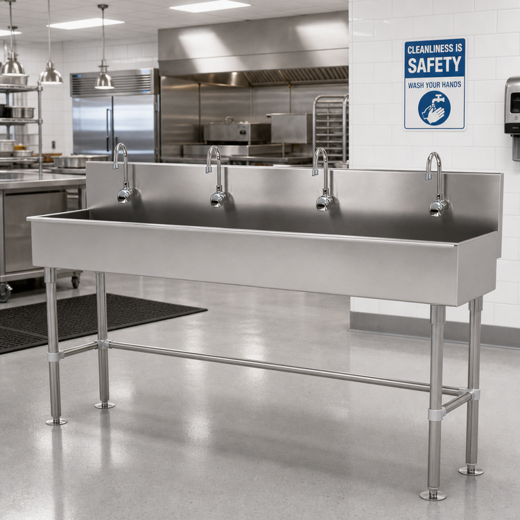 Product image #2 for 96-Inch Freestanding Multiwash Hand Sink with 4 Electronic Faucets