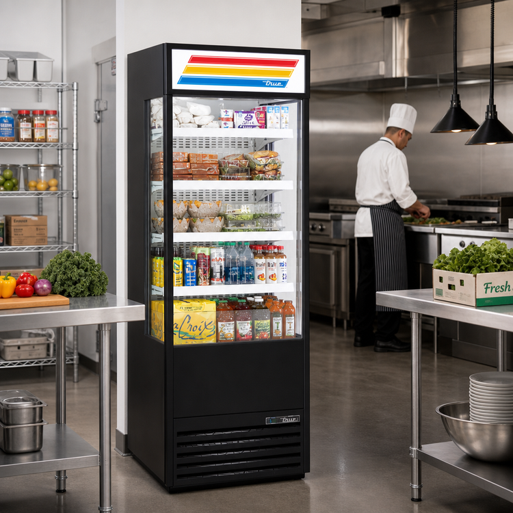 Product image #2 for True 30-Inch Wide Glass-Sided Vertical Air Curtain Merchandiser Refrigerator with 4 Shelves