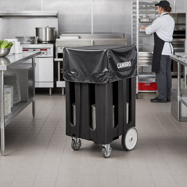 Product image #3 for Cambro 4-Column Dish Caddy Cart for 8-1/4-Inch Plates, Black with Vinyl Dust Cover
