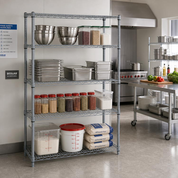 Product image #2 for Quantum 48"W x 36"D x 54"H 4-Shelf Wire Shelving Starter Kit, Gray Epoxy Antimicrobial Finish