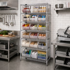 Thumbnail image #2 for Quantum WR8-255CL Stationary Chrome Bin Wire Shelving System, 36"W x 18"D x 74"H, 8 Shelves with 21 Clear Bins