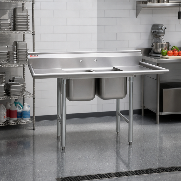 Product image #2 for Eagle Group 84-1/4-Inch Two-Compartment Floor Model Sink with Left and Right Drainboards and 9-1/2-Inch Backsplash