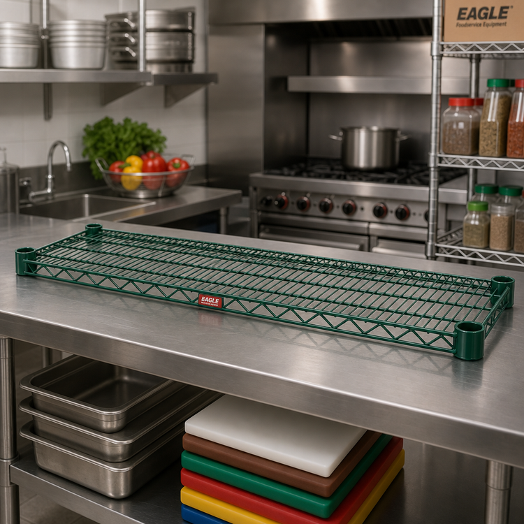 Product image #2 for Eagle Group Valu-Gard Quad-Adjust 60-Inch x 21-Inch Wire Shelf, Green Epoxy Finish, 600 lb Capacity
