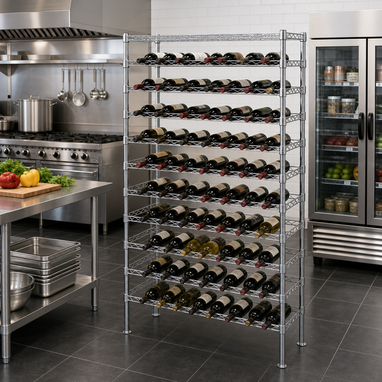 Product image #2 for Quantum Wire Cradle Wine Shelving Unit, 204-Bottle Capacity, Chrome Plated, 48 x 14 x 86 Inches