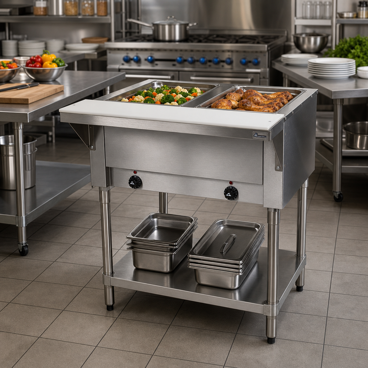 Product image #2 for Advance Tabco Triumph (Supreme) Electric Hot Food Table with (2) 12" x 20" Sealed Wells and Open Base