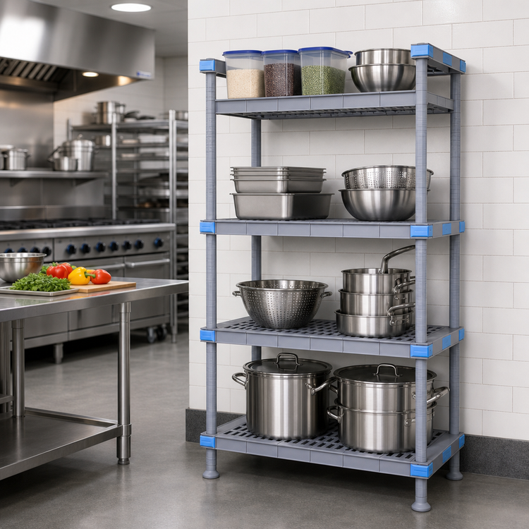 Product image #2 for Millenia 36-Inch W x 21-Inch D x 62-Inch H Polymer Stationary Starter Shelving Unit with 4 Open Grid Shelves