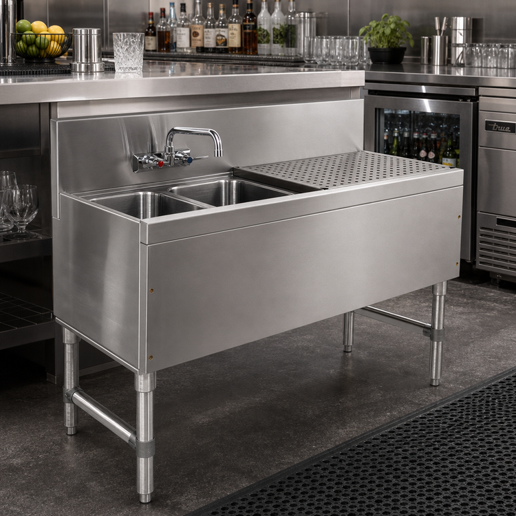 Product image #2 for Advance Tabco Prestige (Supreme) 2-Compartment Underbar Sink Unit with Right Drainboard, 36W x 20D x 36H