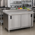Thumbnail image #2 for Advance Tabco 84-Inch x 24-Inch Enclosed Work Table with Sliding-Door Cabinet Base and 14-Gauge 304 Stainless Steel Top
