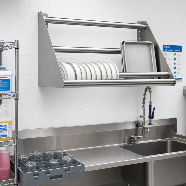 Product image #2 for Eagle Group Wall-Mounted Tubular Dishtable Rack Shelf, 63 Inch, Knock-Down, 304 Stainless Steel