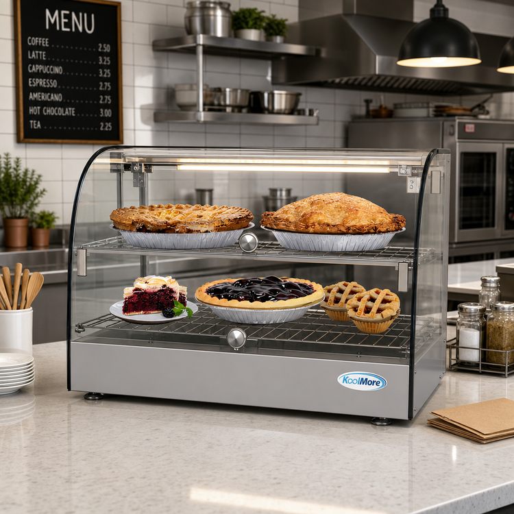 Product image #2 for KoolMore Countertop Hot Food Display Warmer, 1.7 Cu. Ft., 2-Shelf Self-Service, Curved Glass
