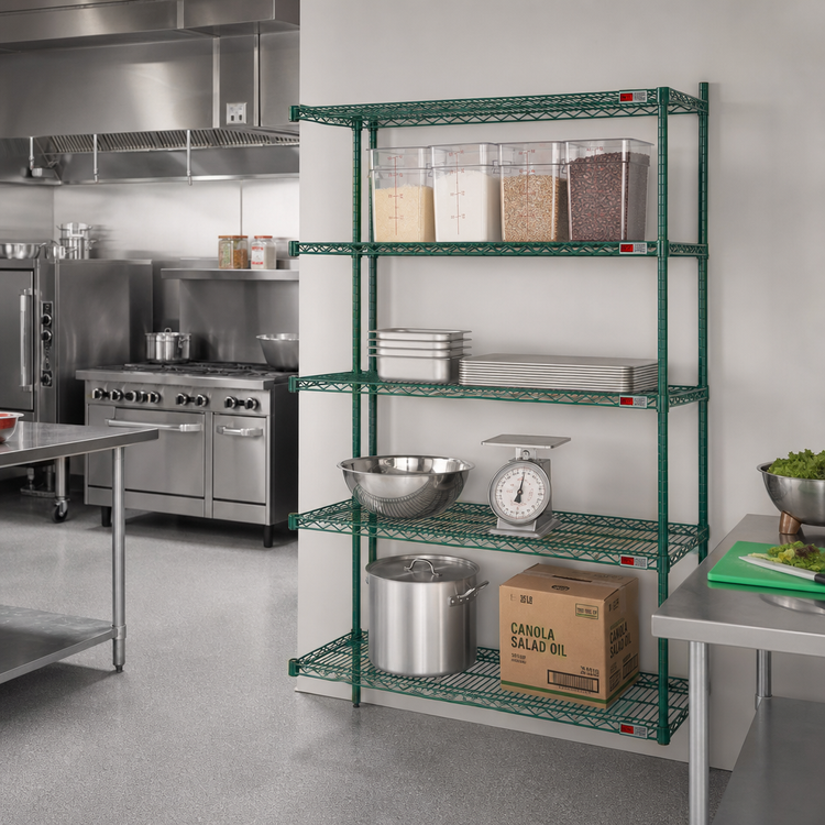 Product image #2 for Eagle Group Valu-Gard 4-Tier Add-On Wire Shelving Unit, 48 x 24 x 74 Inches, Green Epoxy