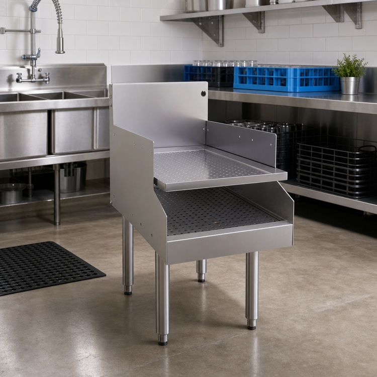 Product image #2 for Glastender Freestanding Recessed Drainboard with Perforated Shelf, 18" W x 29" D