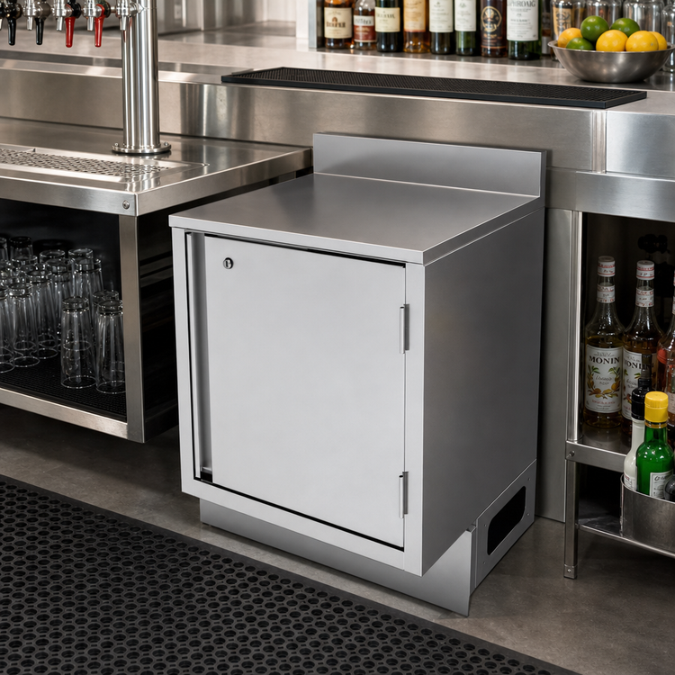 Product image #2 for BK Resources Call Series Flat Top Underbar Cabinet with Hinged Locking Door, Pedestal Base, 24 x 21 Inches