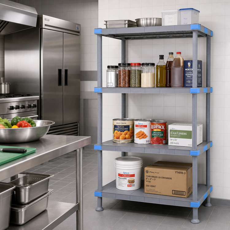 Product image #2 for Quantum Millenia 54"W x 24"D x 62"H Polymer Shelving Unit with 4 Solid Shelves and Dunnage Stand