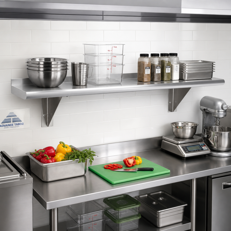 Product image #2 for Advance Tabco 72 Inch x 12 Inch Wall-Mounted Stainless Steel Shelf with Bullnose Front Edge
