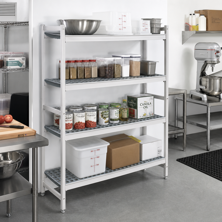 Product image #2 for Fermostock 4-Tier Stationary Starter Shelving Unit, 42W x 18D x 66H, Removable Polymer Inserts