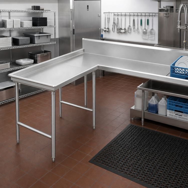 Product image #2 for Advance Tabco 71-Inch L-Shaped Island-Clean Dishtable, Left-Hand, 16-Gauge 304 Stainless Steel