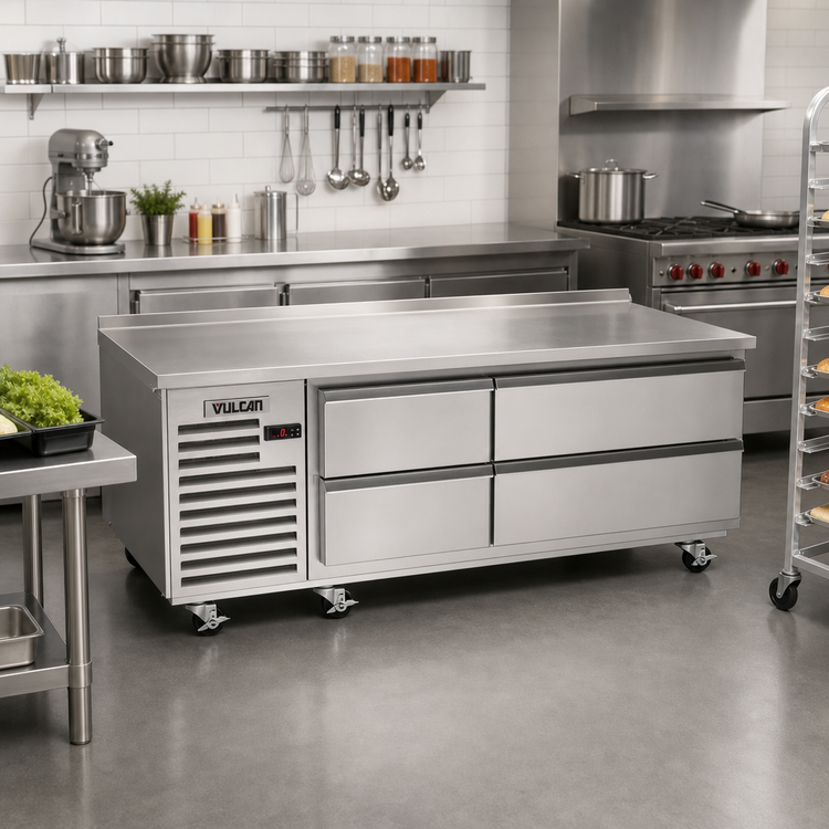 Product image #3 for Vulcan Achiever ARS48 48-Inch One-Section Self-Contained Refrigerated Base with 2 Drawers and Marine Edge Stainless Steel Top