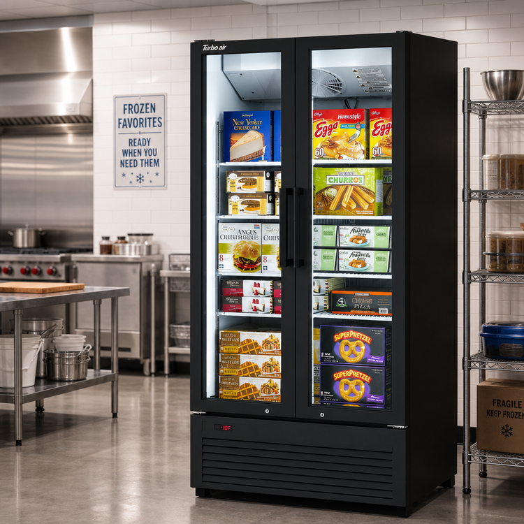 Product image #3 for Turbo Air Super Deluxe 2-Section Glass Door Freezer Merchandiser, 30.9 Cu. Ft., Bottom-Mount Refrigeration