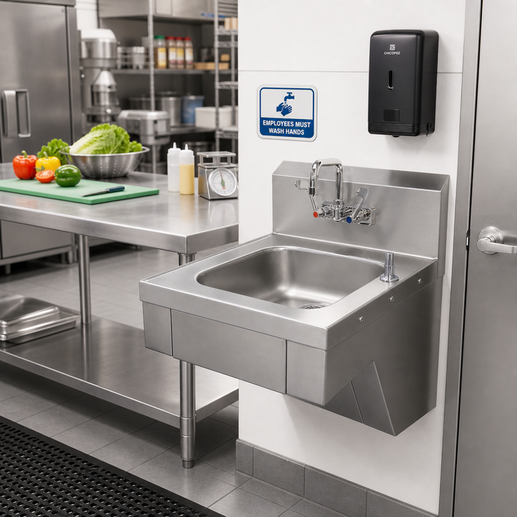 Product image #2 for Advance Tabco ADA Compliant Wall-Mounted Hand Sink with Tapered 14 x 16 x 5-Inch Bowl, Faucet, Soap Dispenser and Basket Drain