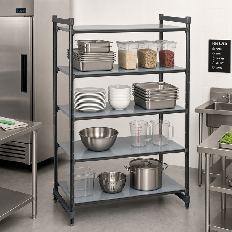 Product image #2 for Cambro Camshelving Basics Plus 4-Tier Stationary Solid Polymer Shelving Starter Unit, 21 x 54 x 72 Inches, Brushed Graphite