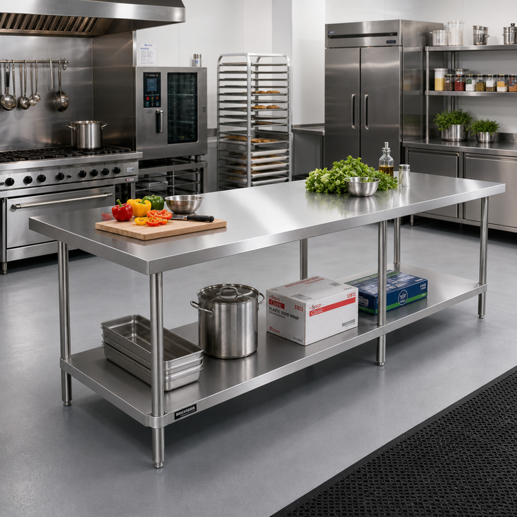 Product image #2 for Sapphire 120-Inch x 30-Inch Stainless Steel Work Table with Undershelf, 16-Gauge 304 Top
