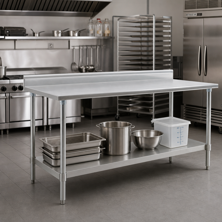 Product image #2 for Eagle Deluxe Series Stainless Steel Work Table with 4-1/2-Inch Backsplash and Adjustable Undershelf, 84 x 24 Inches