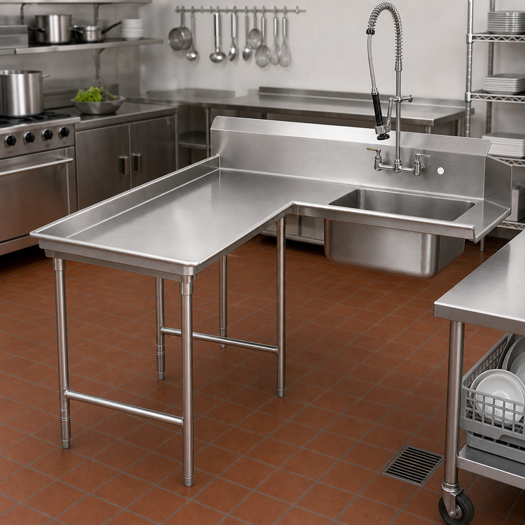 Product image #2 for Island Corner Soiled Dishtable with 20" x 20" x 5" Pre-Rinse Sink