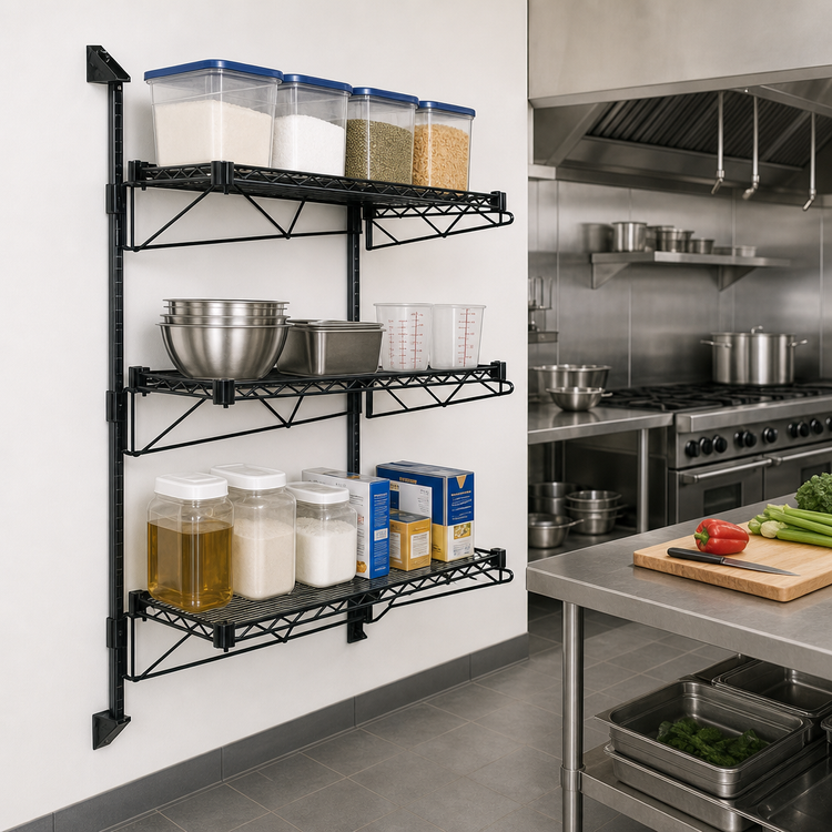Product image #2 for Wall-Mounted Cantilever Starter Shelf Unit with 3 Wire Shelves, 54-Inch Posts, and 12-Inch Cantilevers