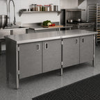 Thumbnail image #2 for John Boos EBHS4-30132 Enclosed Stainless Steel Work Table with Cabinet Base, Hinged Doors, 14-Gauge 300-Series Top, 132 x 30 Inches