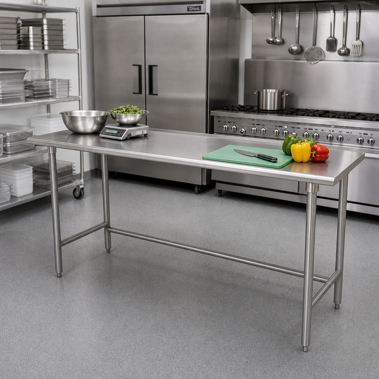 Product image #2 for Advance Tabco 12-Foot x 24-Inch 304 Stainless Steel Work Table with 1-1/2-Inch Rear Up-Turn and Open Base