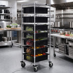 Thumbnail image #2 for Quantum BC212469M1CO Mobile Conductive Bin Cart, 7 Black Dividable Grid Bins, 2 Wire Shelves, Chrome-Plated Finish, 21 x 24 x 69 Inches