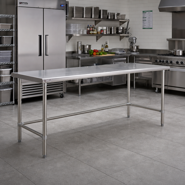 Product image #2 for Eagle Group Budget Series 144-Inch x 30-Inch Flat Top Stainless Steel Work Table with Tubular Base