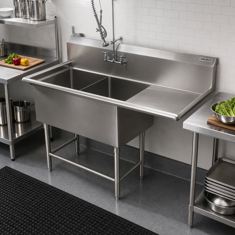 Product image #2 for John Boos Pro-Bowl 2-Compartment Commercial Sink with Right Drainboard, 58-3/16 Inch Wide