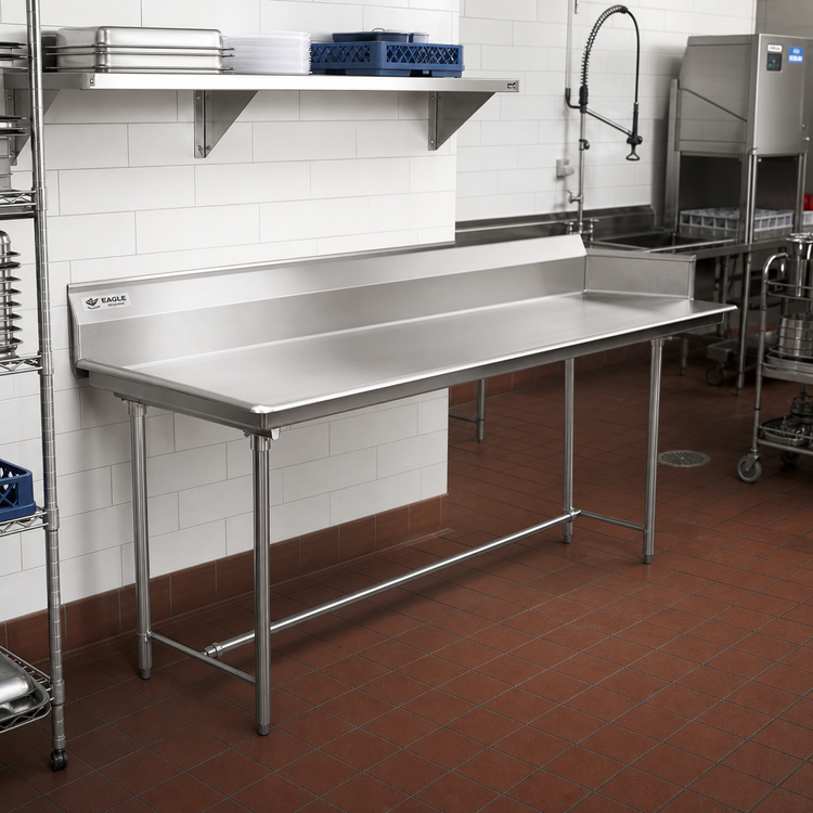 Product image #2 for Eagle Spec-Master Straight Clean Dishtable, 84 x 30 Inch, Left-to-Right, 14/304 Stainless Steel, 8 Inch Backsplash