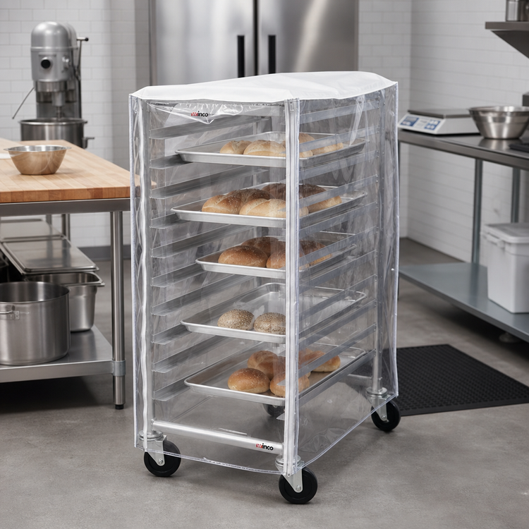 Product image #2 for Winco Clear PVC Half-Height Sheet Pan Rack Cover for 10-Tier Racks