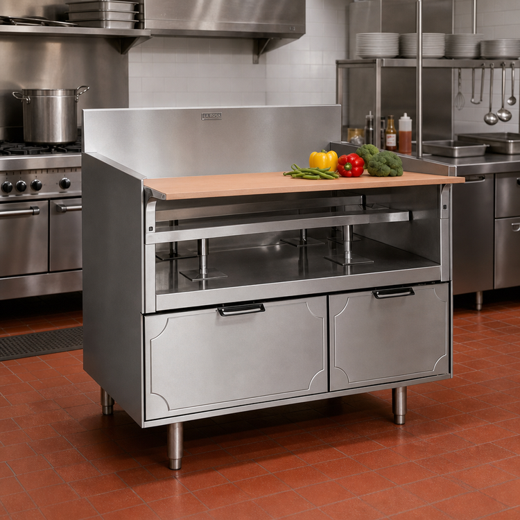 Product image #2 for La Rosa 42-Inch x 30 1/2-Inch Stainless Steel Equipment Stand with Dry-Drawer Base, Richlite Cutting Board, and 2 Drawers