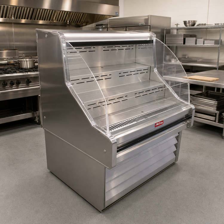 Product image #2 for Howard-McCray 35E Series Curved Glass Remote Open Merchandiser, 39-Inch Wide, Stainless Steel, LED Top