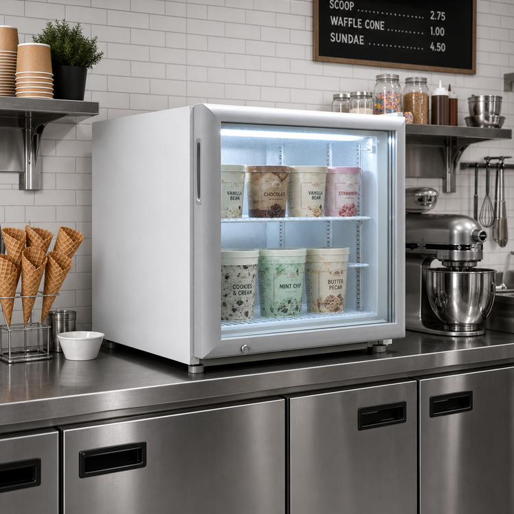 Product image #2 for Excellence CTF-2HC Countertop Ice Cream Freezer Merchandiser, 1.9 Cu. Ft., Locking Glass Door, White