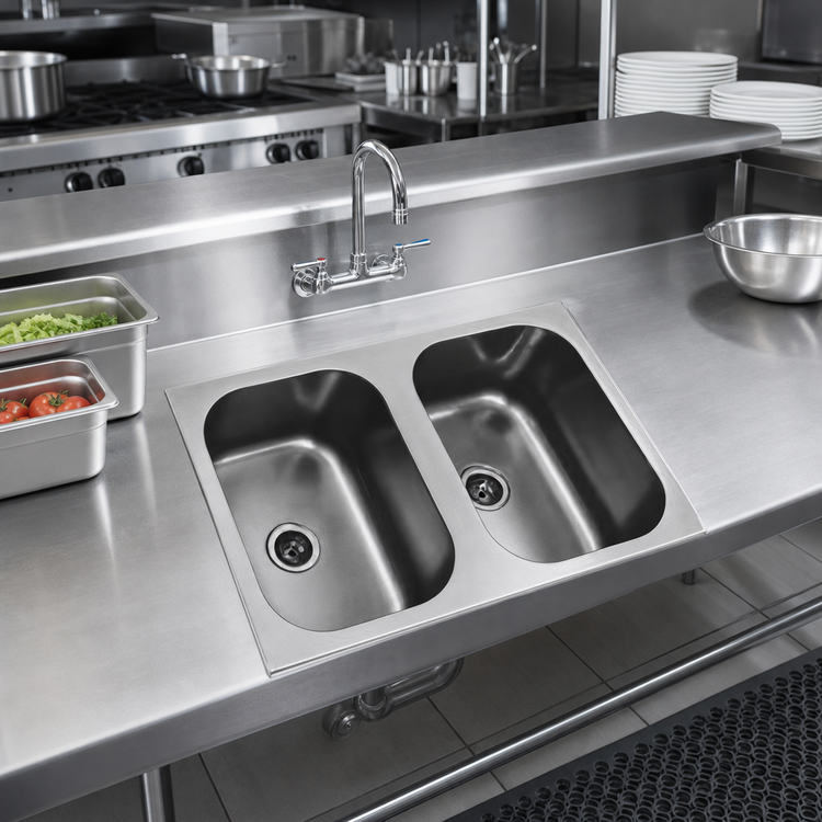 Product image #2 for Eagle Group Two-Compartment Weld-In Sink, 16 x 20 x 13-1/2 Inch Bowls, 18-Gauge 304 Stainless Steel