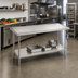 Thumbnail image #2 for Advance Tabco 84-Inch x 48-Inch 14-Gauge 304 Stainless Steel Flat Top Work Table with No-Drip Edge and Adjustable Undershelf