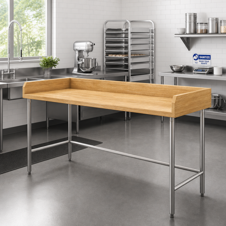 Product image #2 for Advance Tabco 72" W x 36" D Bakers' Top Work Table with 1-3/4" Wood Top and 4" Rear & Side Splash