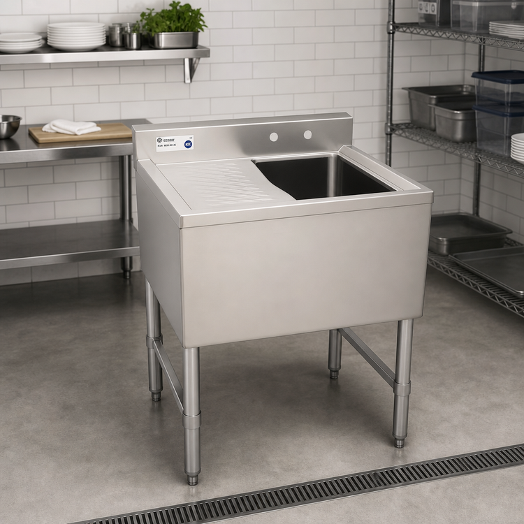 Product image #2 for Serv-Ware 24-Inch 1-Bowl Left-Drainboard Stainless Steel Bar Sink with Backsplash